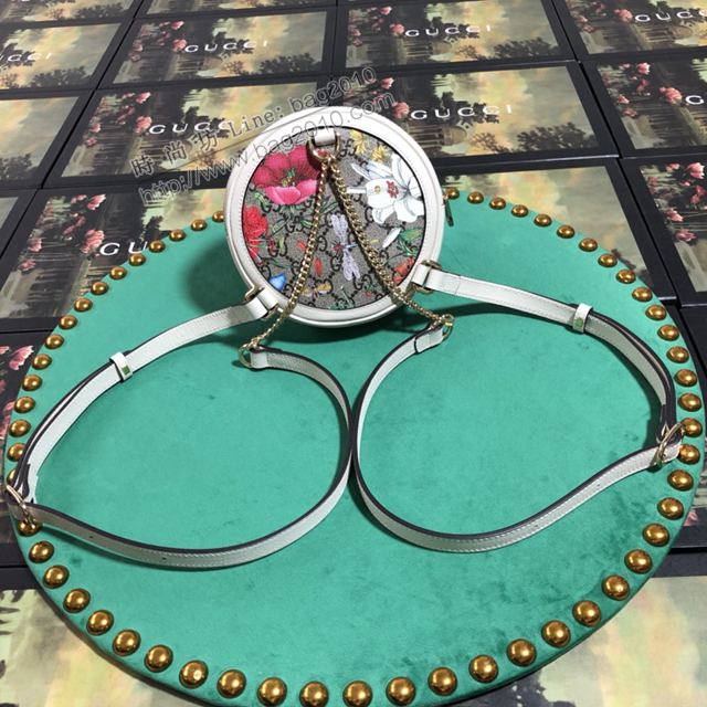 Gucci包 古馳女包 598661 花料/白皮 Gucci新款圓形小背包 Gucci迷你雙肩包  gudj1394